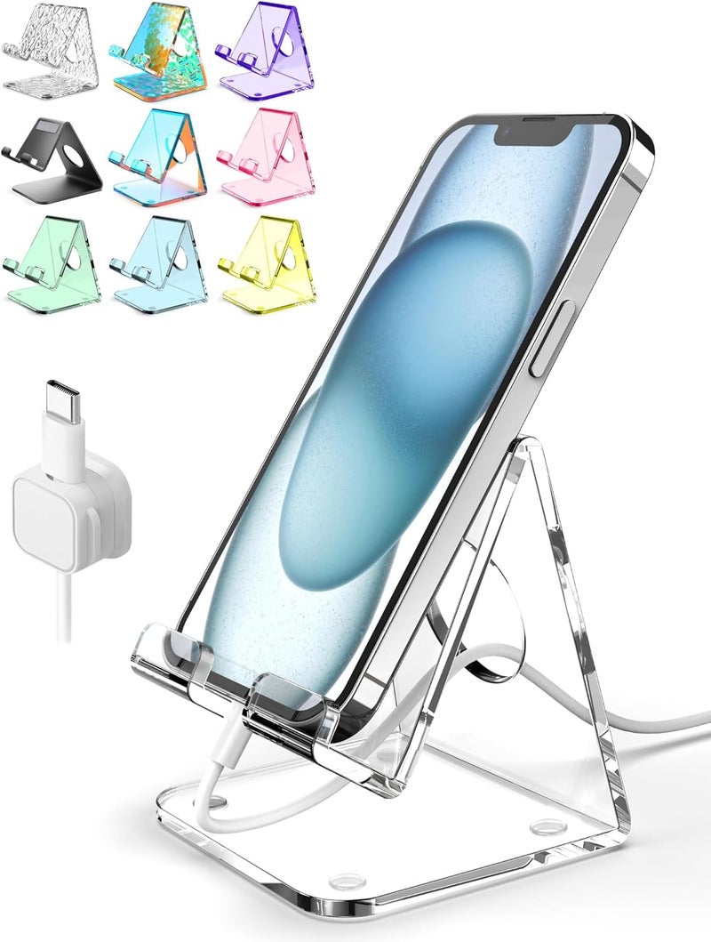 TOPGO Acrylic Cell Phone Stand, Clear Phone Holder for Office Desk, Vanity, Kitchen, Bedside Table, Compatible with iPhone 17/Smartphones/iPad/Switch/Kindle, Office Desk Accessories - Image 1